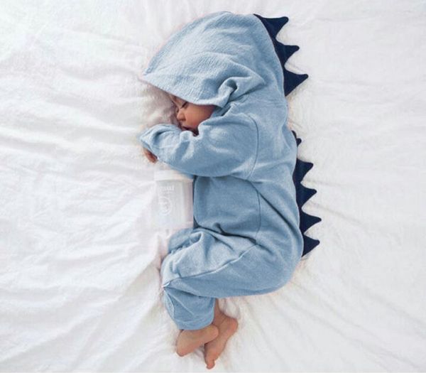 

newborn infant baby boy girl dinosaur hooded romper jumpsuit outfits clothes long sleeve solid casual baby rompers bodysuit3231159, Blue