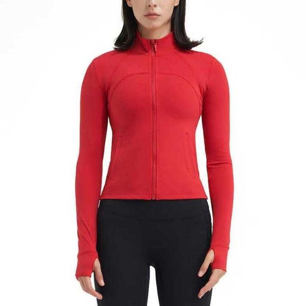 

lu-51 yoga jacket running fitness zipper coat gym clothes women fashion long sleeve fast drying sports sweater, White;red