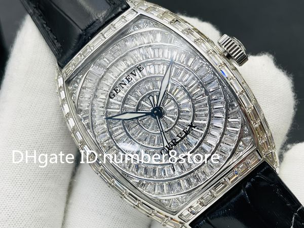 

v2 full diamond designer luxury watch swiss automatic mechanical 43mm tonneau stainless steel wristwatches sapphire crystal waterproof itali, Slivery;brown