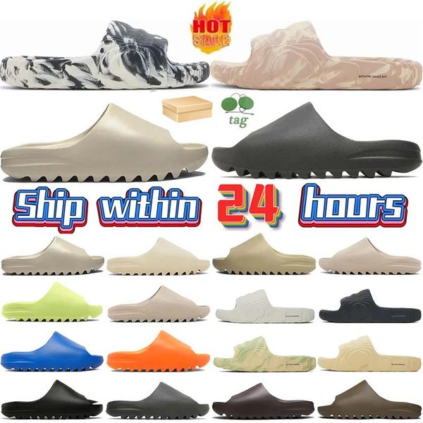 

2023 slippers eva for men woman comfortable foam runners sandals glow green soot onyx black bone blue resin desert sand pure yeezs slides ka
