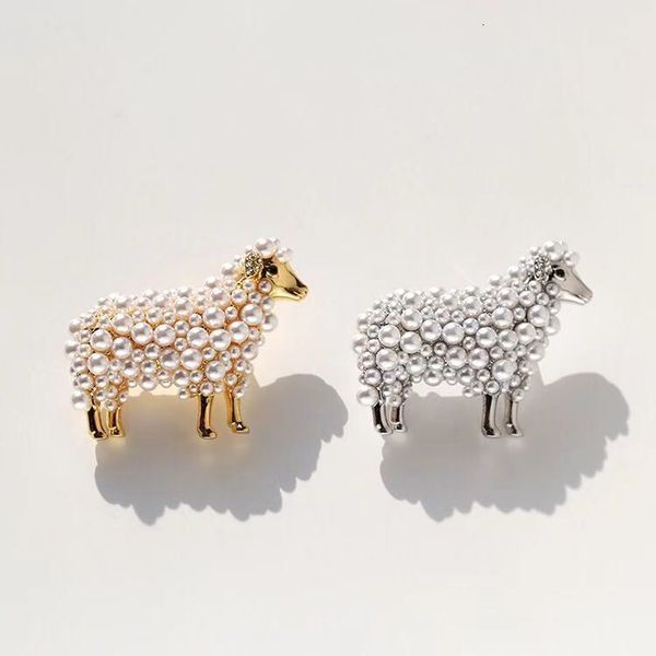 

pins brooches amybaby luxury fashion vintage crystal pearls stone womens sheep brooch jewelry for party 230704, Gray