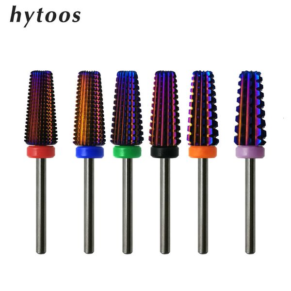 

nail art equipment hytoos 2pcs purple 5 in 1 tapered carbide drill bits for nails manicure milling cutter accessories remove gel acylics 230, Silver