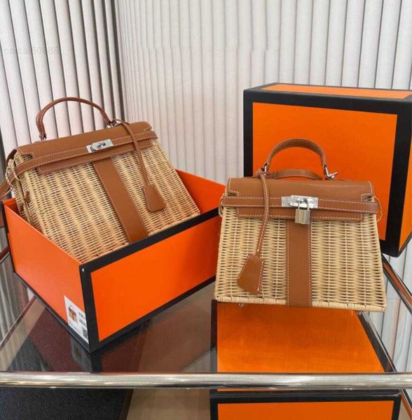 

tier quality luxurys designer kellies birkines bag cowhide rattan weave leather tote woman tote bag classic handle fashion hardware lady han