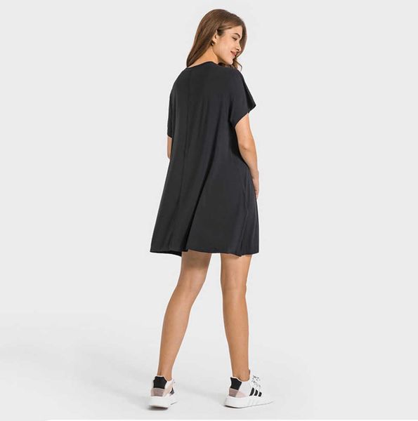 

lulus french round neck yoga clothes outdoor casual dresses skin friendly nake feeling t-shirt dress soft loose pleated skirts dresses, Black;gray