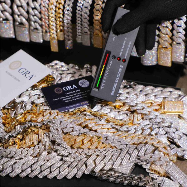 

fine jewelry hip hop gold plated 925 sterling silver vvs moissanite diamond iced out miami cuban link chain necklace for men