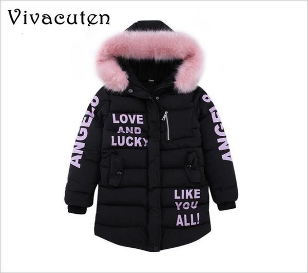 

girls winter big fur collar hooded jackets kids long section thickening warm coat children fashion letters outwear teens clothes2637436, Blue;gray