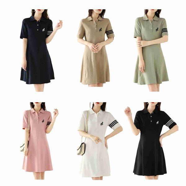 

2023 summer luxury designer embroidered dress polo neck a-line skirt mid-length mini polo casual skirt size -xxxl, Black;gray