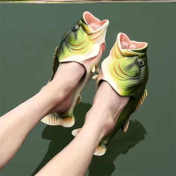 

slippers funny design fish slippers man footwear family house shoes summer beach slippers boys fish slippers large size 32-47 230703, Black