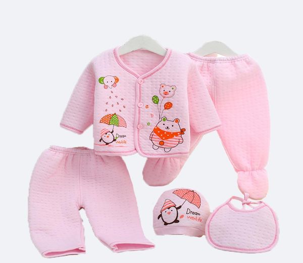 

newborn cartoon suits 14 design infant baby thick thermal underwear kids clothes girls cotton outfits boys 5 pieces suits 0602291506742, White