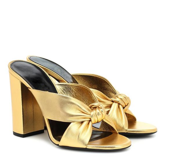 

luxury brands loulou metallic leather sandals women's slides chunky slippers sandal pieds outdoor lady beach sandals ladies comfort wal, Black