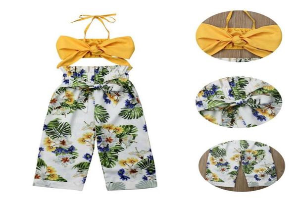 

2019 new fashion summer toddler baby kid girl floral outfits little girls strap vest crop pant 2pcs clothing set 15t summer 2270613, White