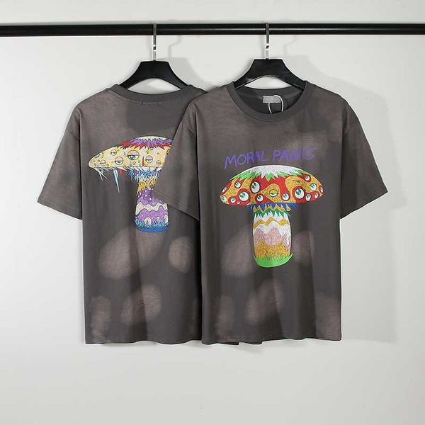 

men's t-shirts gaojie saint michael murakami style graffiti mushroom eyes loose retro summer short sleeve t-shirt, White;black