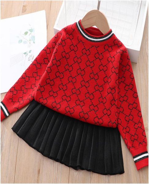 

good quality baby girls clothing sets knitted long sleeve sweatersskirts 2pcs set spring autumn kids knitting pullover skirt outf1380448, White