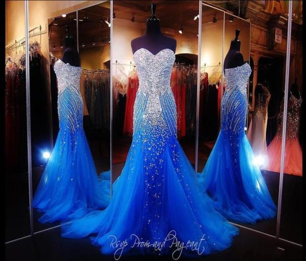 

2020 prom dresses mermaid sweetheart evening dresses wear royal blue crystal major beading tulle long party dress plus size formal2484622, Black