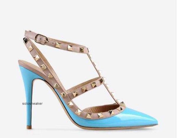 

rivets valentinoly sandals shoes sale-desi patent pointed toe high 2-strap leather with studs women high heels es w5qa, Black