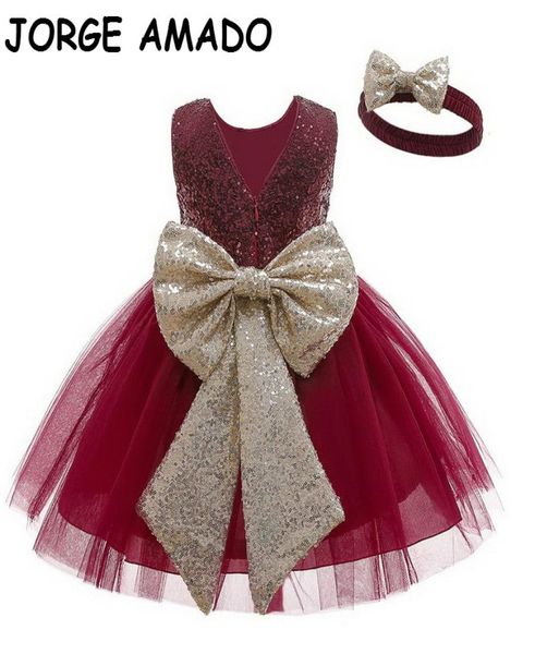 

baby dress 2020 new girl christmas dress sequins bow princess dresses for wedding 1st year birthday little girl clothes e27641007551, Red;yellow