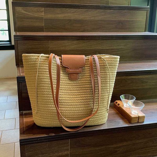 

evening bags summer popular straw knitted large capacity handheld women's bag with versatile style and contrast color shoulder foreign