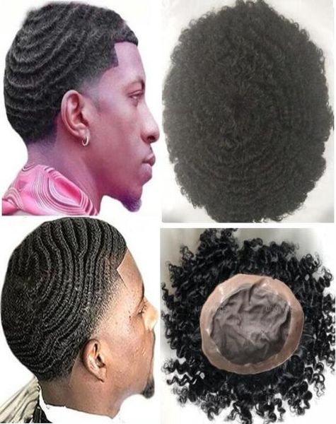 

european virgin human hair replacement afro 360 waves mono with npu toupee 8mm wave full lace unit hairpieces for black men4630888