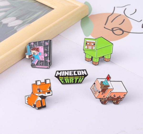 

creative design game minecraft brooch cartoon cute enamel pins letter building block peripheral badge female gender lapel pin fash9633455, Blue