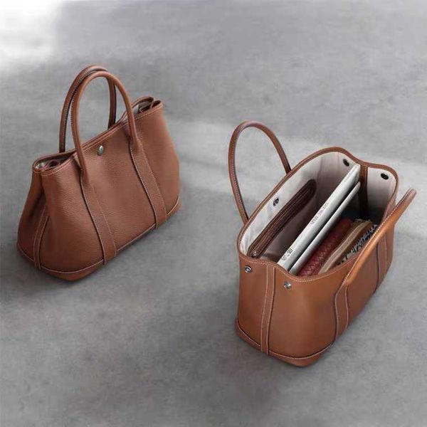 

classic hemrres tote bags garden party 2023 new genuine leather headband layer cowhide litchi pattern high capacity bucket bag one shoulder
