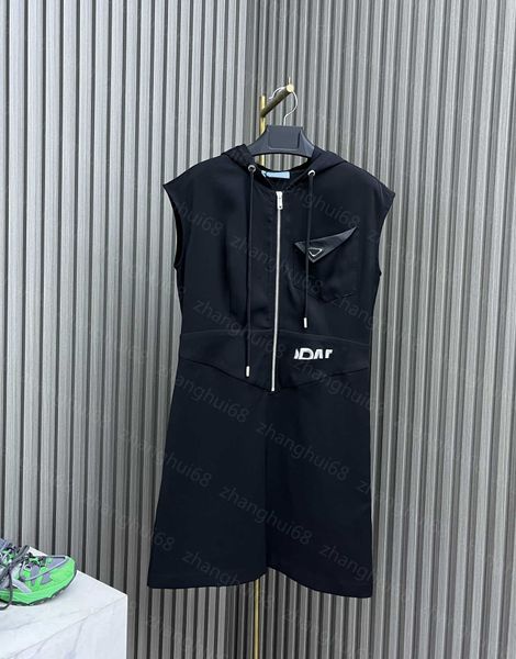 

23ss women dress womens designer clothing summer dresses hooded half zip embroidered sleeveless tank dress womens clothing, Black;gray