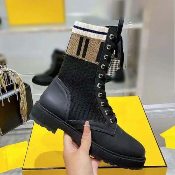 

designer boots women silhouette ankle boot knitted splicing martin boots stretch high heel sneaker winter womens shoes chelsea motorcycle ri, Black