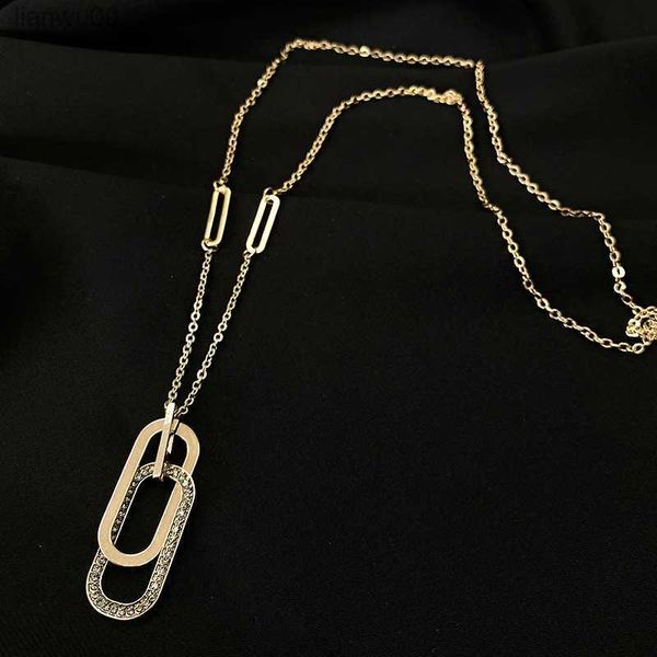 

double ring pendant autumn winter sweater chain long simple korean necklace female 2023 new geometric circle accessories jewelry l230704, Silver