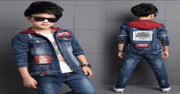 

children039s clothing boy denim suit 2019 new spring korean children039s jacket big children denim jacket jeans 2 pcs set 7143228, White