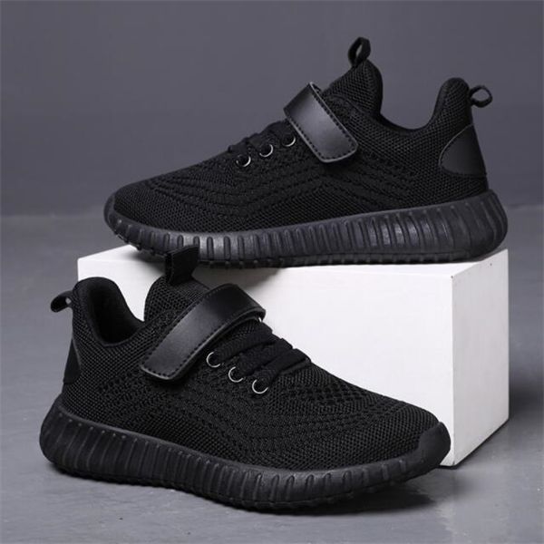 

children's sports shoes breathable fly woven mesh casual shoes non-slip light boys and middle school children running shoes, Black