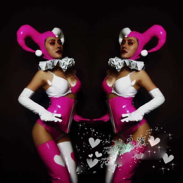 

set pink clown stage costume halloween amusement park performances clown bikini horns headdress gogo bar wearhkd230703, Black;white
