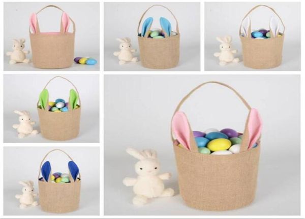 

easter bunny basket jute rabbit ear bucket easter diy eggs bag tote creative candy gift handbag cartoon cute round festival canvas4063245, Black