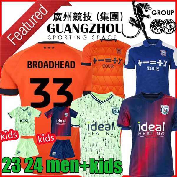 

west bromwich albion 23 24 ipswich town soccer jerseys home away burns hirst 27 burns 7 broadhead 33 luongo 25 ball 12 chaplin 10 2023 jerse, Black;yellow