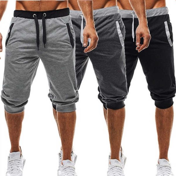 

2021 summer new men's casual sports capris drawstring loose strap shorts, White;black