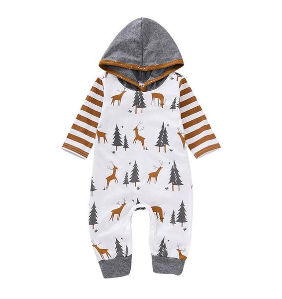 

newborn baby cartoon jumpsuit infant baby christmas deer tree hooded romper boy striped onesies kids casual toddler girl bodysuit 4548107, Blue