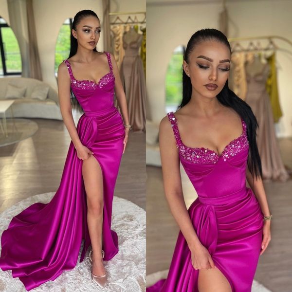 

fashion purple red prom dresses sequins spaghetti evening gowns pleats slit sheath formal long special occasion party dress, Black
