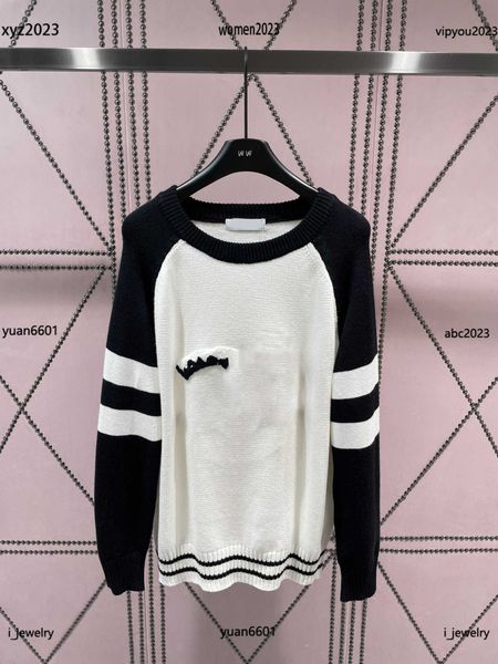 

designer women sweater contrast large logo decoration girl knit shirt  fits all long sleeved pullover luxurious, White;black
