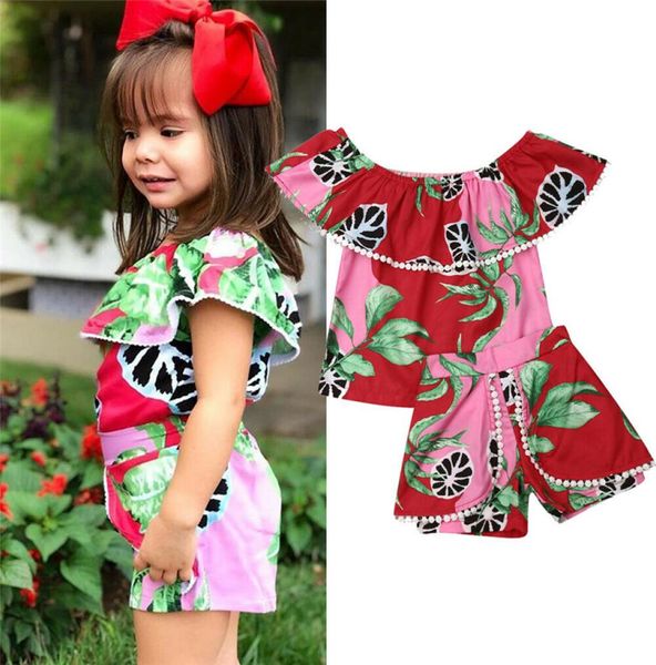 

baby girl boutique clothing kids toddler outfit children leaves printing girl summer clothing set2128582, White