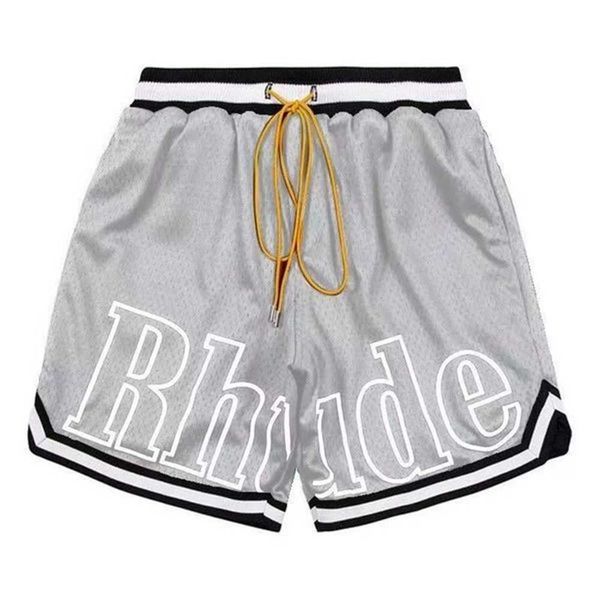 

rhude mens mesh shorts fashion men women casual reflective skateboard hip hop beach pocket white border short asian size dfdx, White;black