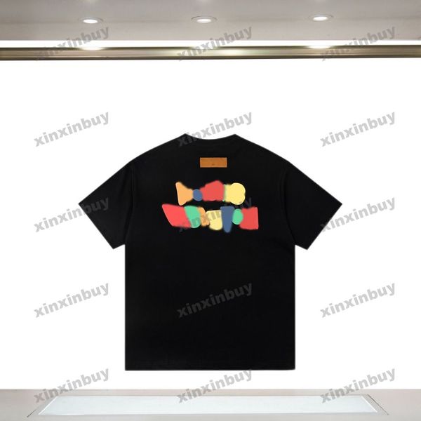 

xinxinbuy men designer tee t shirt 23ss colorful letter printing short sleeve cotton women white black blue s-2xl, Black;brown