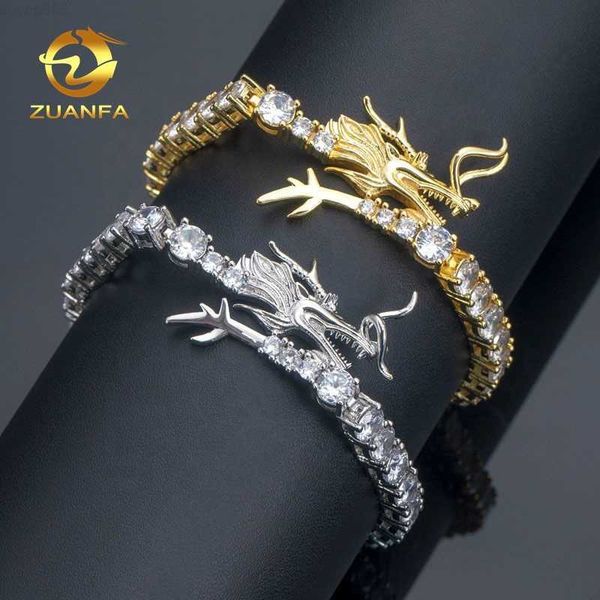 

designer jewelry hip hop gold plated 4mm custom made chinese dragon clasp hip hop cz tennis bracelet, Silver
