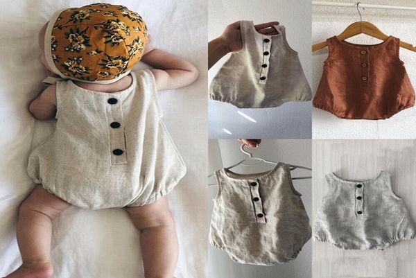 

summer newborn baby girl boy clothes cottonlinen romper bodysuit outfits set1108822, Blue