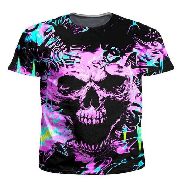 

summer t-shirt fashion new cool animal skull print men's street casual short sleeve sports 3d t-shirt, White;black