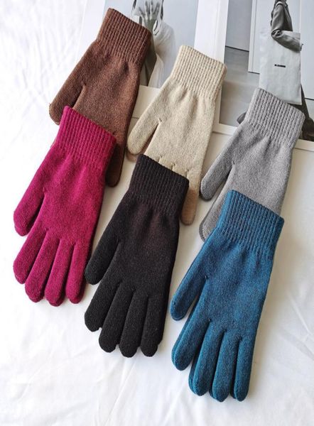 

thicken warm winter gloves elastic knitting full finger glove solid color man lady outdoor mountain bike gloves mittens c38424251, White