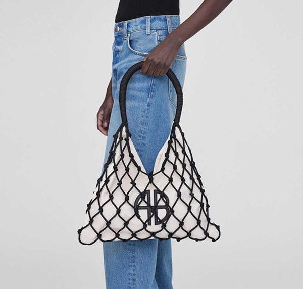 

anine bing gaia white woven rope canvas bags women designer casual shoulder handbag tote outdoor bag