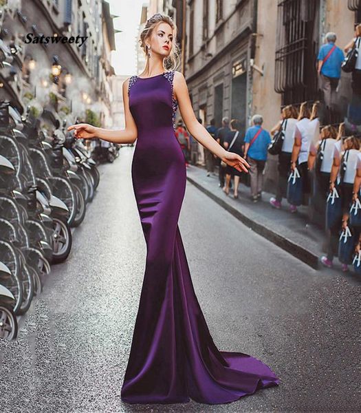 

satin mermaid long evening dresses 2021 purple beadings women backless formal party elegant long evening gown robe de soiree1213142, Black;red