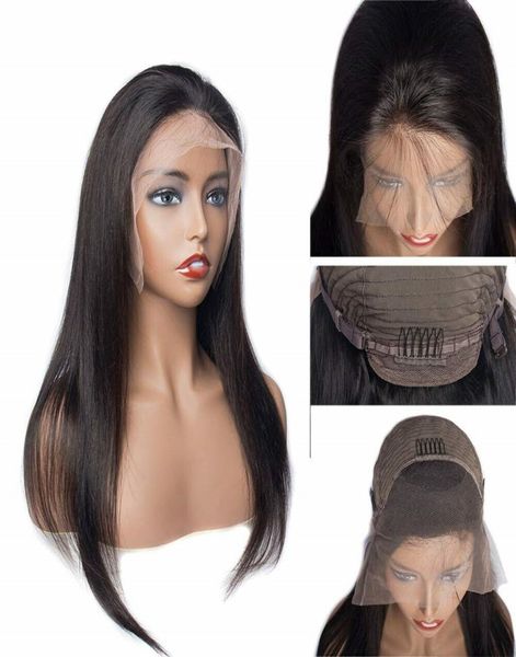 

13x6 lace front human hair wigs bleached knots pre plucked remy brazilian straight lace front wig with baby hair9339902, Black;brown