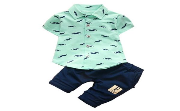 

summer baby boy girl clothes shirt pants 2pcssets gentleman style kid lovely beard lapel infant casual suits children tracksuit y9681641, White