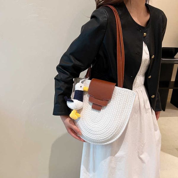 

tote cotton and linen woven women's bag new niche design ins handmade woven bag minimalist trend saddle bag