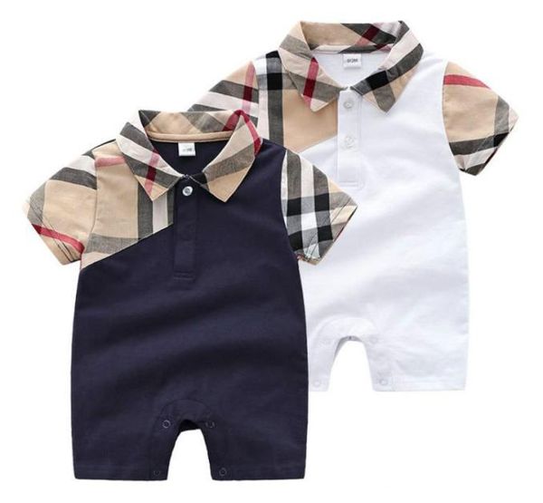 

2 colors kids designer clothes girls boys short sleeve plaid romper 100 cotton children039s infant clothing baby infant girl b7325908, Blue