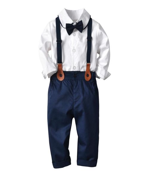 

spring autumn newborn baby boy wedding sets children039s gentleman long sleeve blouse overalls bowtie kids formal costume cloth6444296, White